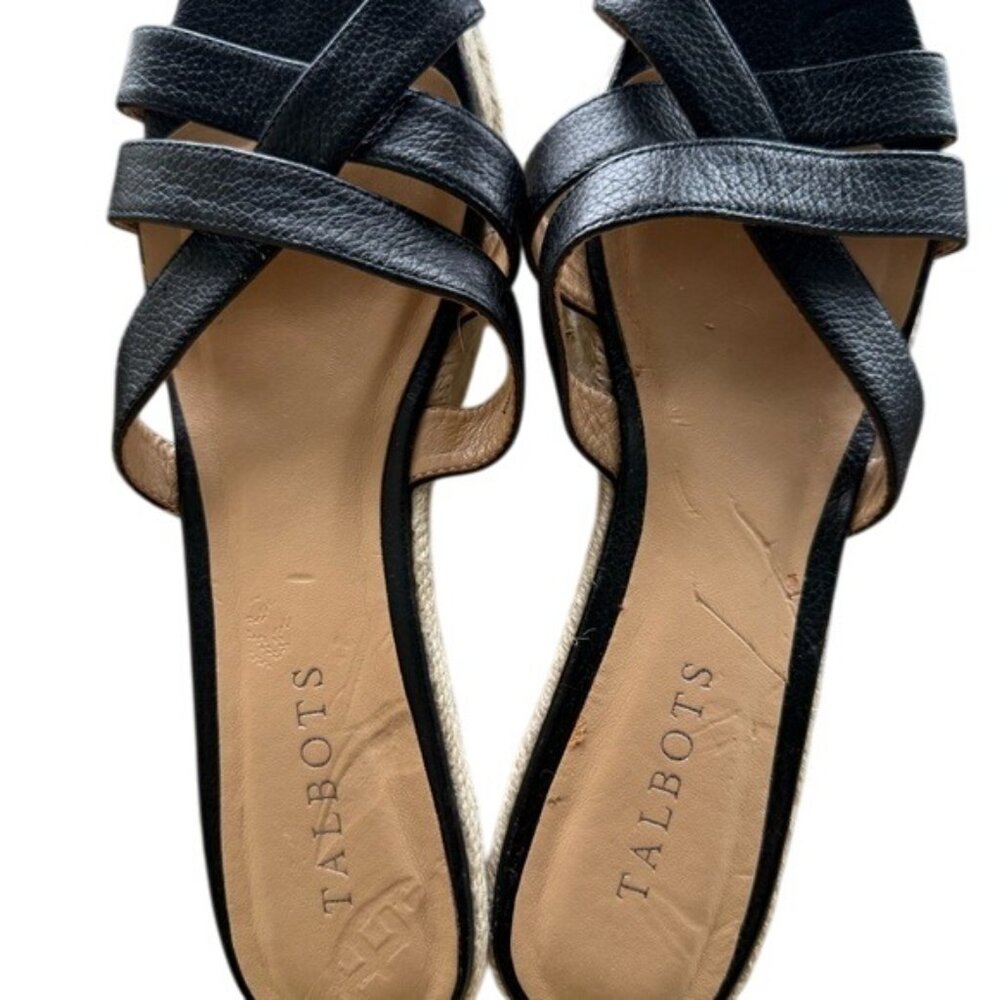 Talbots Black Women's Leather Wedge Espadrille Slide Sandals, size 8 - Picture 14 of 14